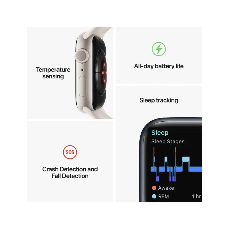 Apple Watch Series 8 GPS 45mm Alumínio com Bracelete desportiva Luz das  Estrelas